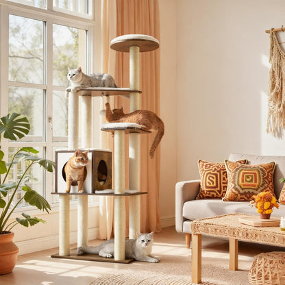 64.6-Inch Multi-Level Cat Tower with Five Scratching Posts