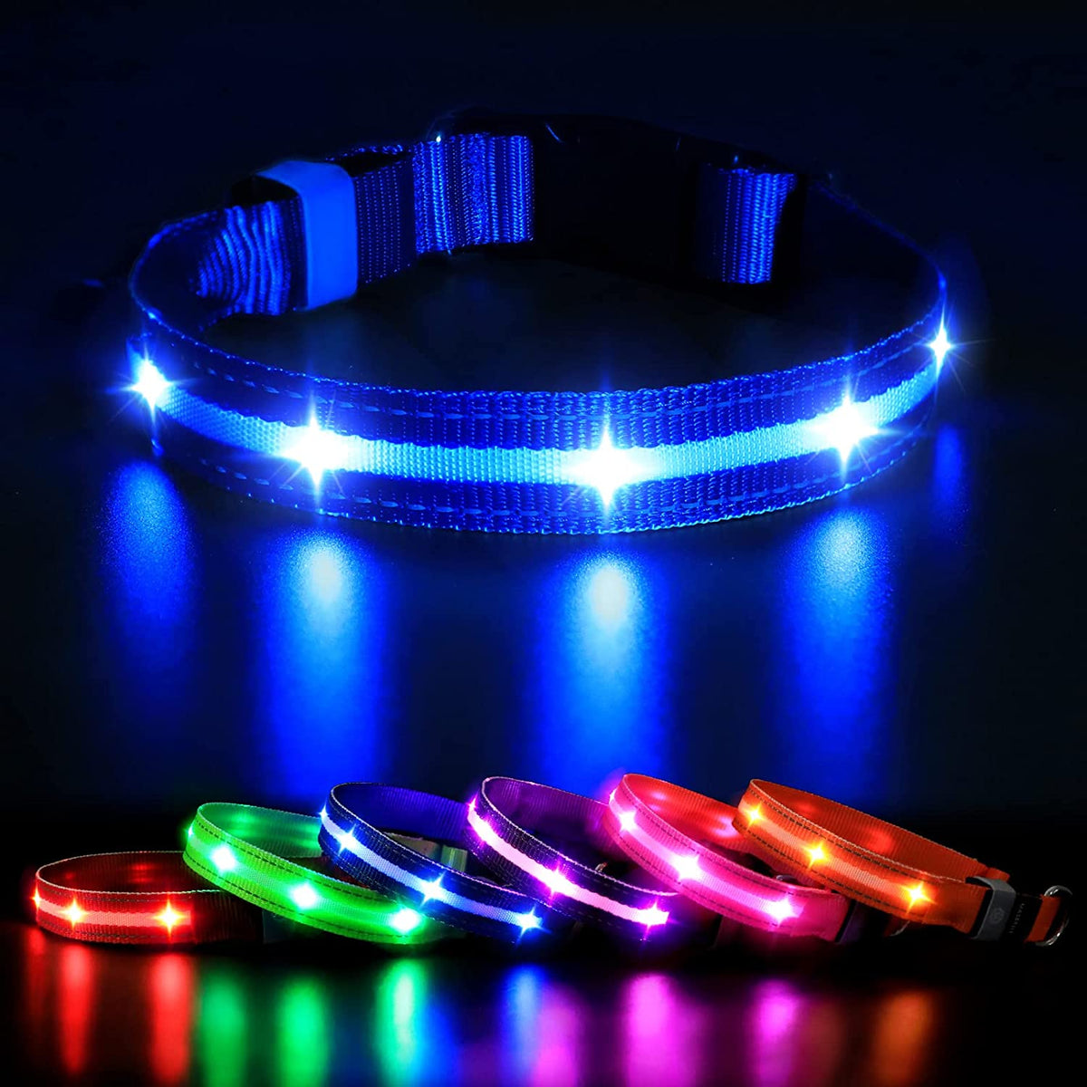 Rechargeable Water-Resistant LED Dog Collar for Night Walking with Flashing Glow