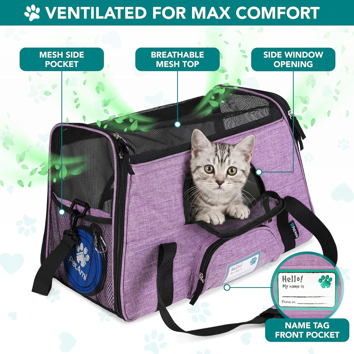 Airline-Approved Pet Carrier for Cats and Small Dogs - Large Heather Purple