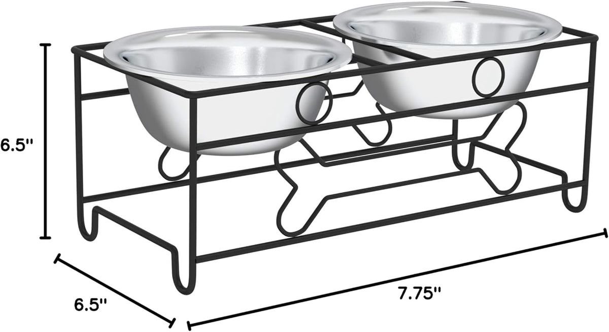 Set of 2 Stainless Steel Dog Bowls - 40 Oz Pet Bowls with Decorative Stand - Metal Food and Water Dishes for Large Dogs - Essential Puppy Accessories (Silver/Black)