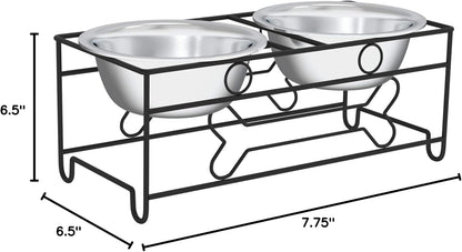 Set of 2 Stainless Steel Dog Bowls - 40 Oz Pet Bowls with Decorative Stand - Metal Food and Water Dishes for Large Dogs - Essential Puppy Accessories (Silver/Black)