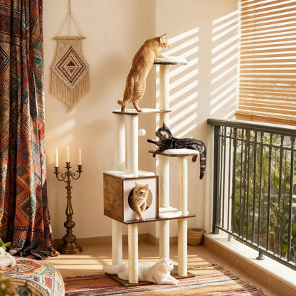 64.6-Inch Multi-Level Cat Tower with Five Scratching Posts