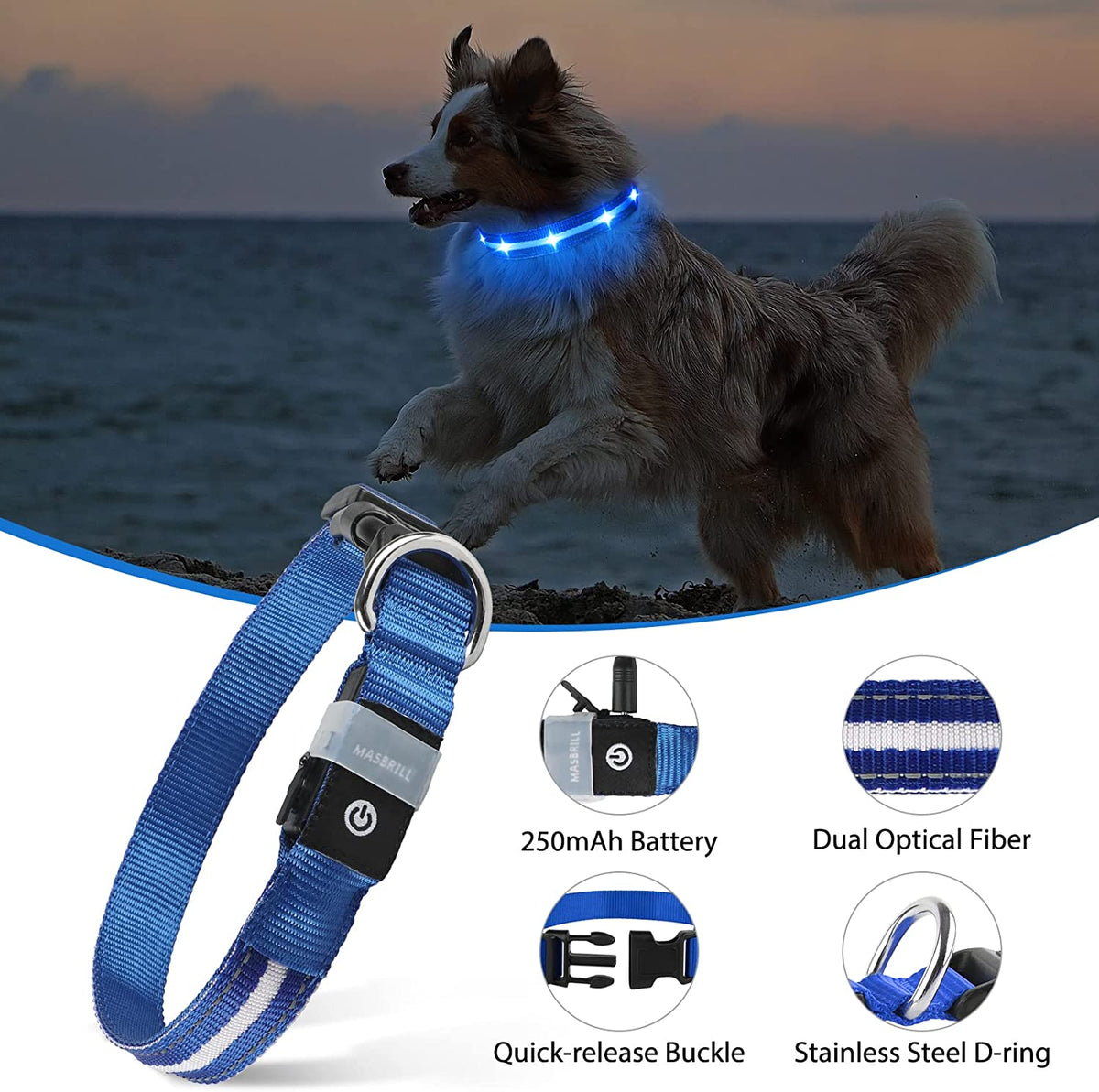 Rechargeable Water-Resistant LED Dog Collar for Night Walking with Flashing Glow