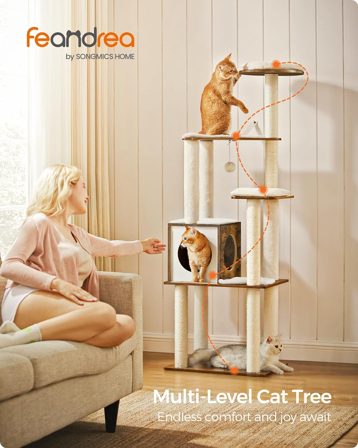 64.6-Inch Multi-Level Cat Tower with Five Scratching Posts