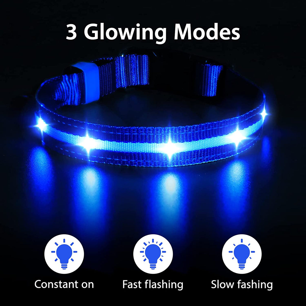 Rechargeable Water-Resistant LED Dog Collar for Night Walking with Flashing Glow