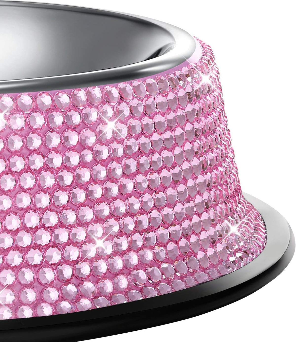 Handmade Pink Rhinestone Dog Bowls Set - 640ML Stainless Steel Double Feeder for Pets (2-Pack)