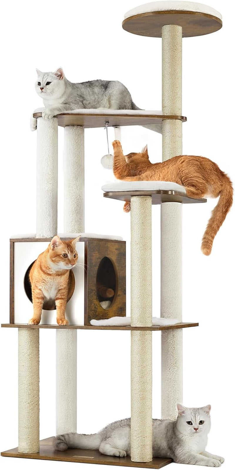 64.6-Inch Multi-Level Cat Tower with Five Scratching Posts