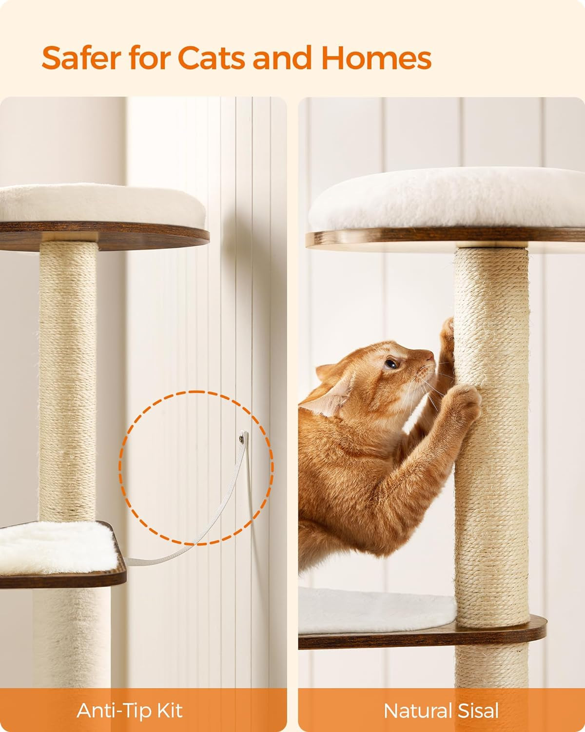 64.6-Inch Multi-Level Cat Tower with Five Scratching Posts