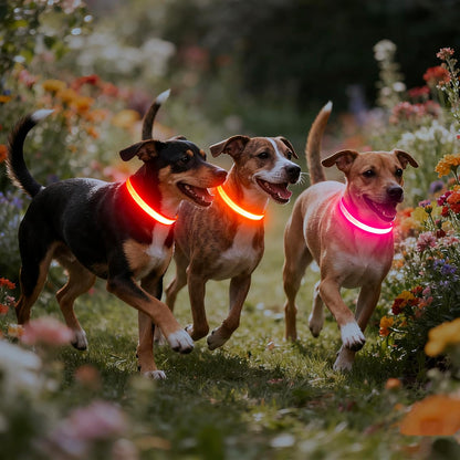 Adjustable LED Dog Collar with USB Rechargeable Super Bright Safety Light - Medium Size, Red