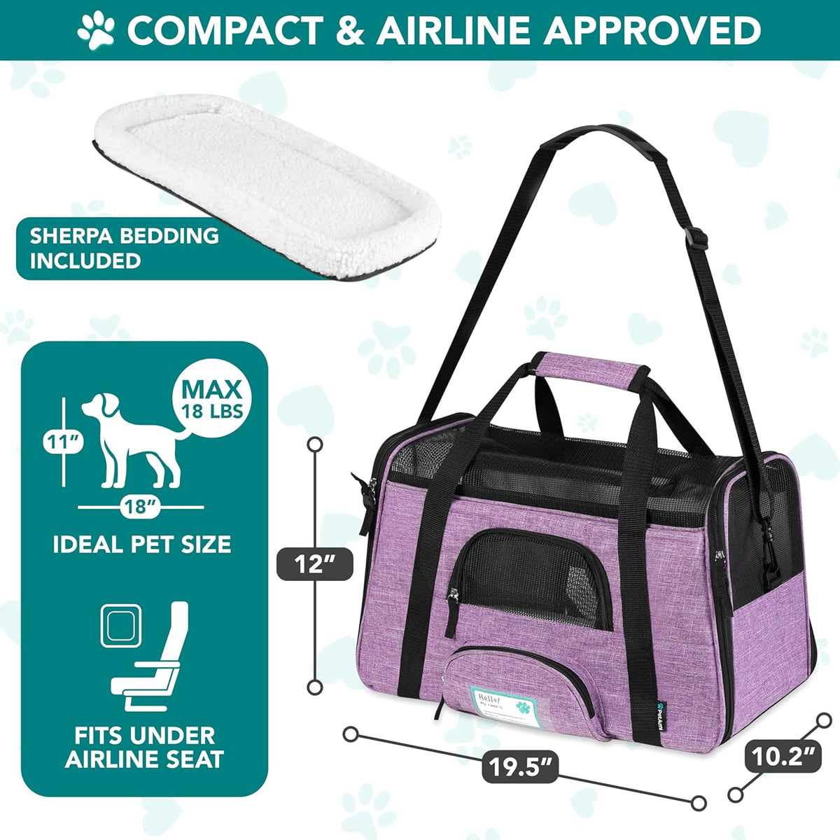 Airline-Approved Pet Carrier for Cats and Small Dogs - Large Heather Purple
