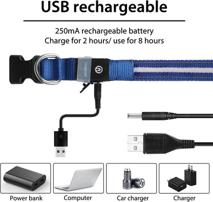 Rechargeable Water-Resistant LED Dog Collar for Night Walking with Flashing Glow