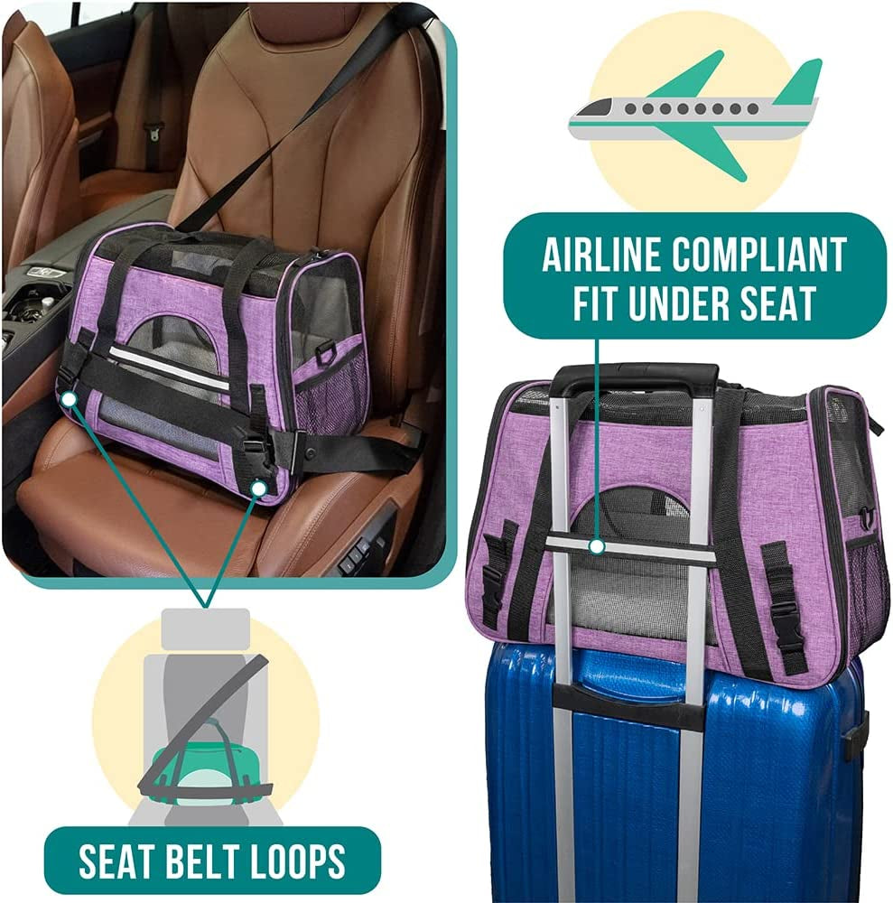 Airline-Approved Pet Carrier for Cats and Small Dogs - Large Heather Purple