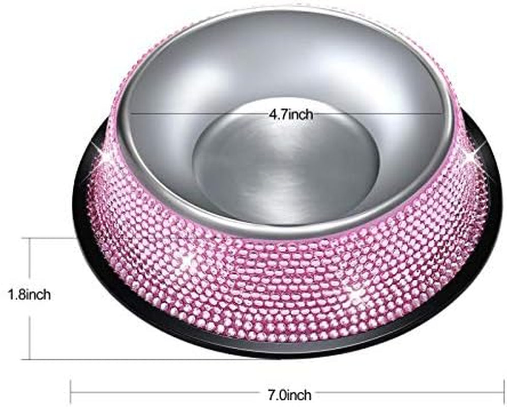 Handmade Pink Rhinestone Dog Bowls Set - 640ML Stainless Steel Double Feeder for Pets (2-Pack)