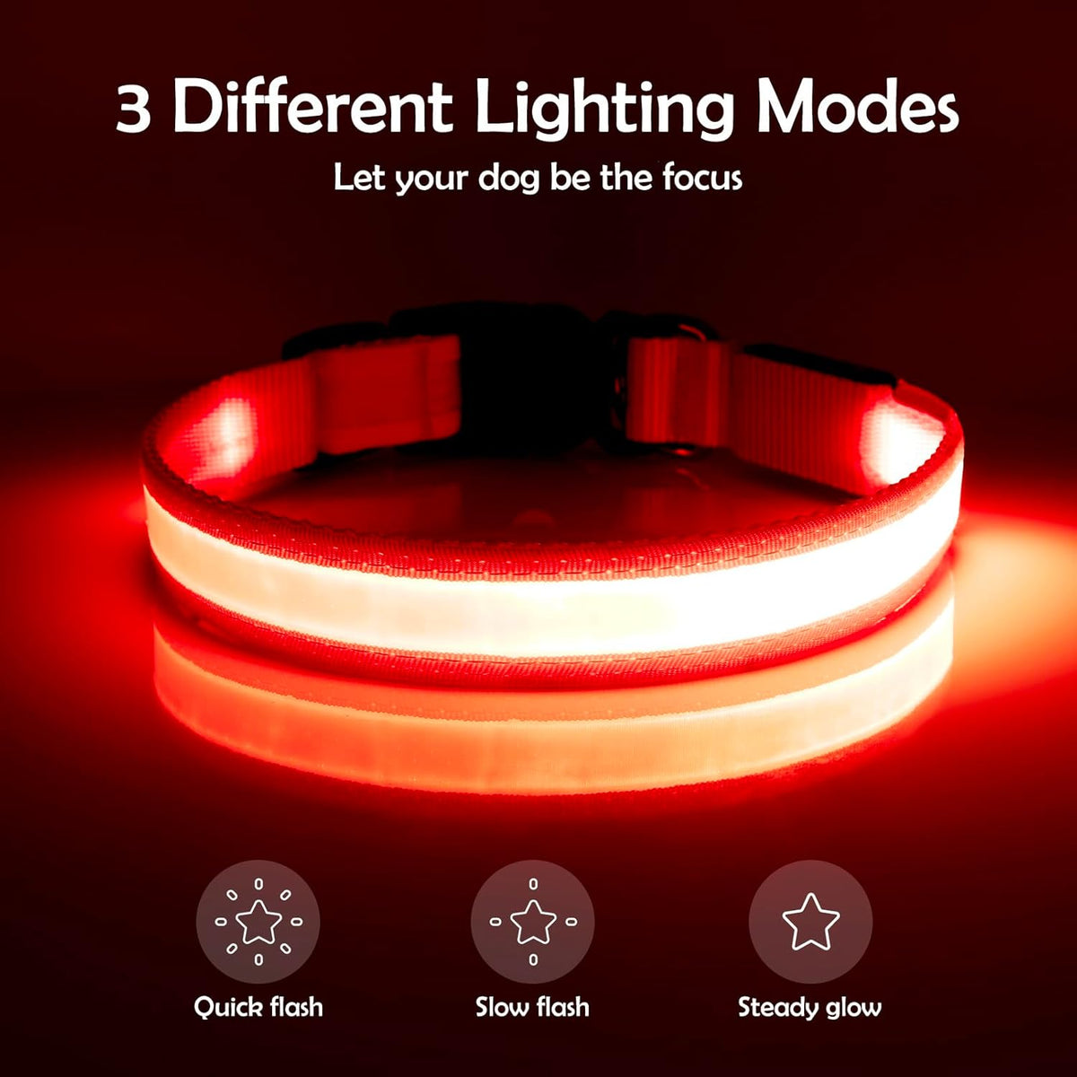 Adjustable LED Dog Collar with USB Rechargeable Super Bright Safety Light - Medium Size, Red