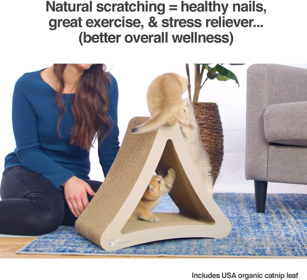 3-Sided Vertical Cat Scratching Post - Dimensions: 18" x 10.5" x 15.9