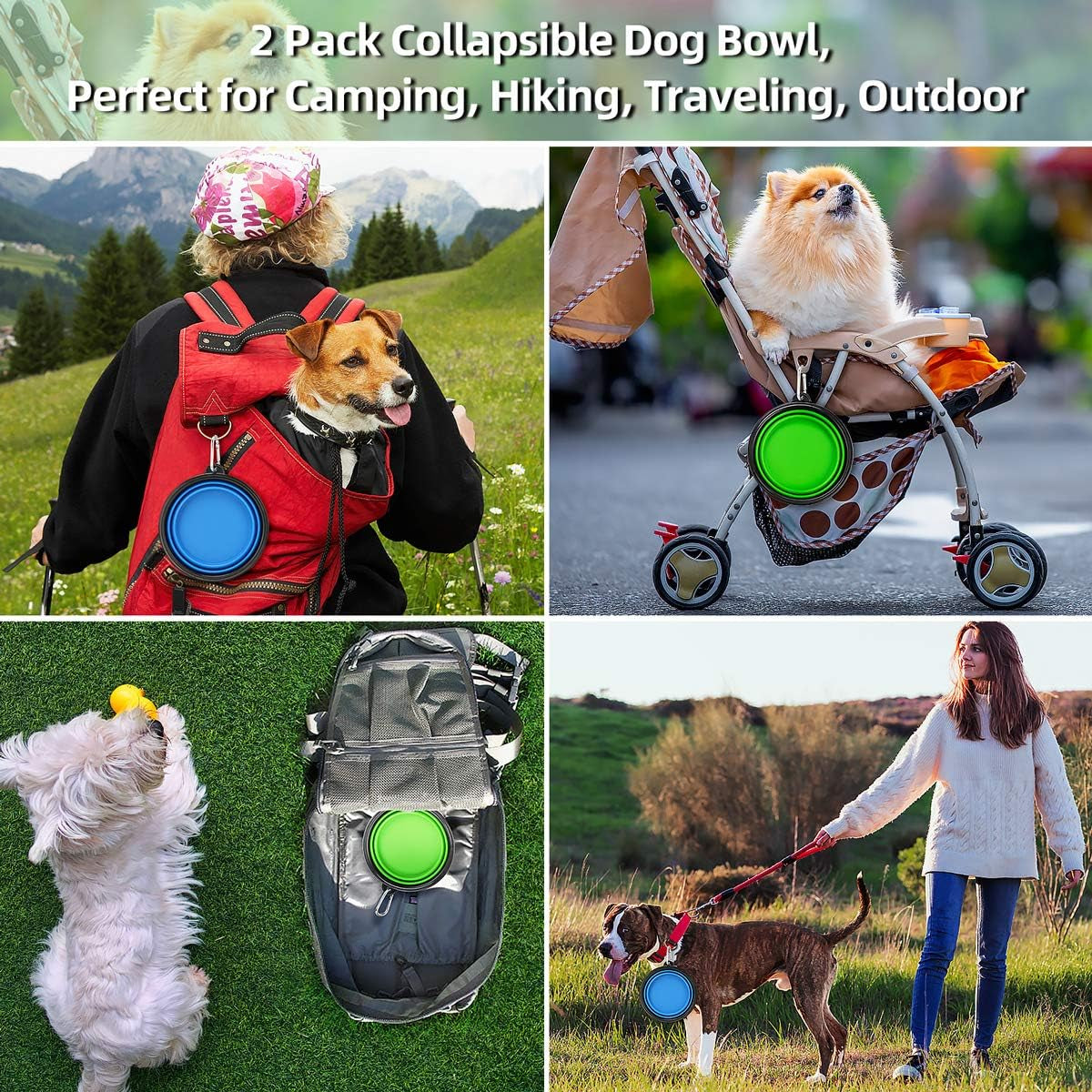 Large Collapsible Dog Bowls - 2 Pack, 34 Oz Foldable Travel Bowls for Pets