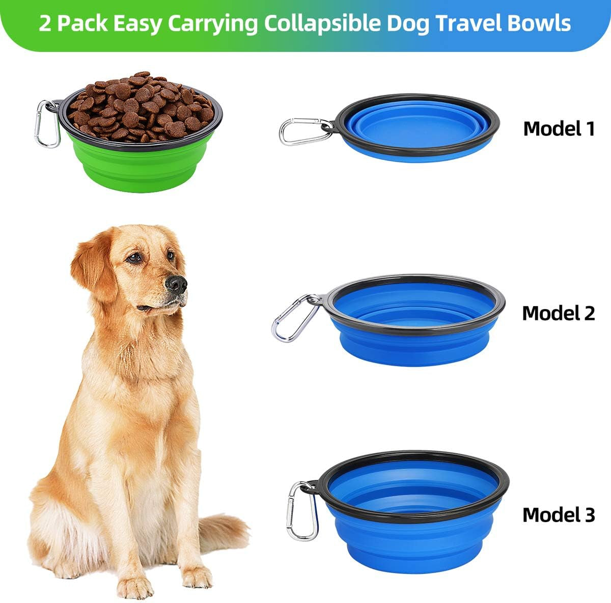 Large Collapsible Dog Bowls - 2 Pack, 34 Oz Foldable Travel Bowls for Pets